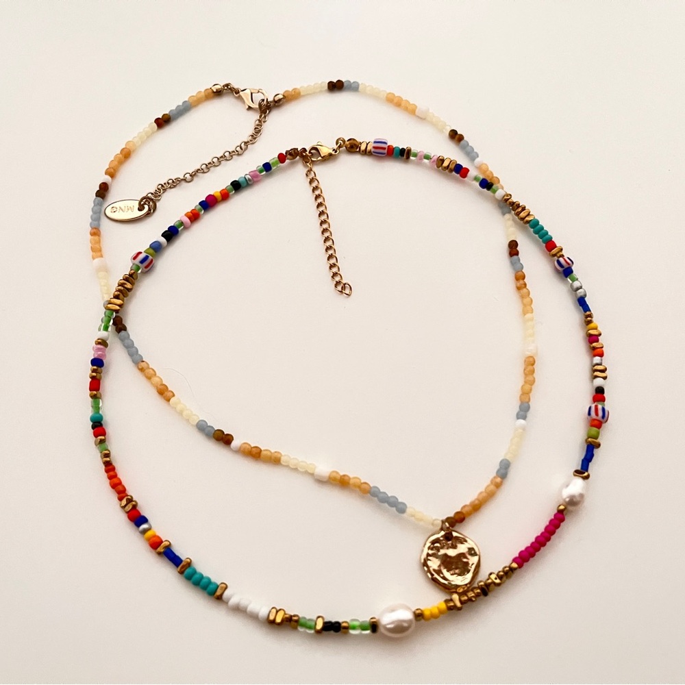 Mango Colorful Beaded Necklace with Gold Details